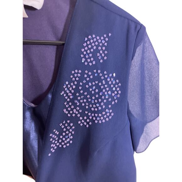 Vintage Another Thyme Purple Beaded Flower Sheer Blouse Women’s 12 Petite - Picture 3 of 5